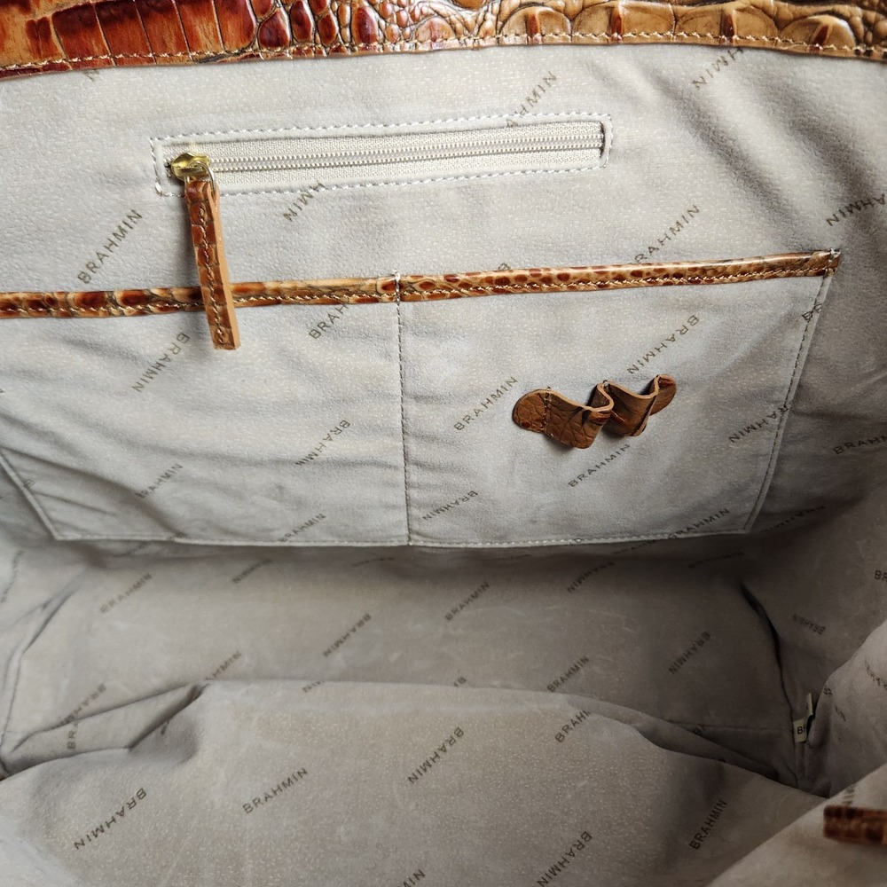 Brahmin All Day Tote Toasted Almond Croc Embossed Leather Large Shoulder Bag - Picture 7 of 14